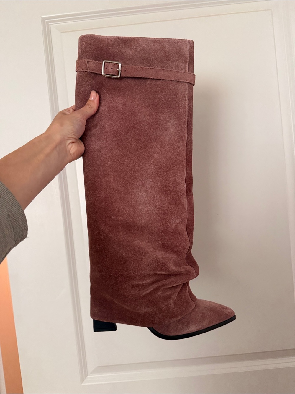 Free People Over-the-Knee Suede Boot in Dusty Rose